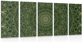 Quadri 5 pezzi – Mandala decorativo dettagliato in verde