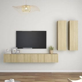 Set porta tv 4 pz rovere sonoma in truciolato