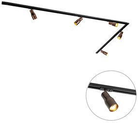 Sistema di illuminazione a binario moderno con 5 faretti bronzo scuro 1 fase - Iconic Kohua