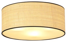 Plafoniera Nordica 3 Luci Drago In Acciaio Nero E Rattan