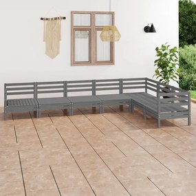 Set Salotto da Giardino 7 pz in Legno Massello di Pino Grigio