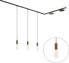 Sistema di illuminazione a binario moderno nero con 3 luci a sospensione e 2 plafoniere bronzo monofase - Iconic Lloyd Pulley