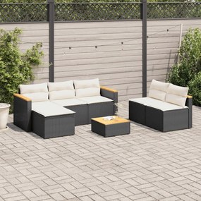 Set divani da giardino 5 pz con cuscini nero polyrattan acacia