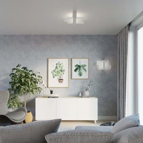 Applique da Soffitto in Legno e Vetro FENIKS 1 E27 Bianca da Interno