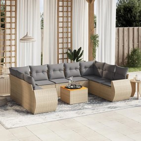 Set divano da giardino 10 pz con cuscini beige in polyrattan