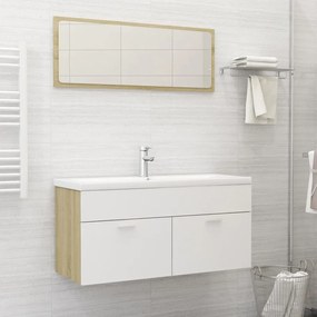 Set Mobili Da Bagno Bianco E Rovere Sonoma İn Legno Multistrato /