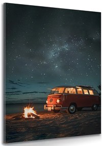 Stampa su tela – Falò sulla spiaggia sotto il cielo notturno - Volkswagen T1