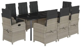 Set pranzo da giardino 9pz con cuscini grigio chiaro polyrattan