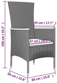 Set Mobili Giardino 3pz Nero Polyrattan e Legno Massello Acacia