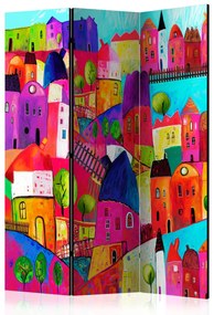 Paravento design Città Arcobaleno: architettura astratta e colorata della città