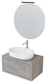 Mobile bagno sospeso 80 cm Master grigio cemento con lavabo appoggio e specchio