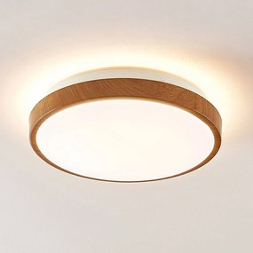 Plafoniera LED Lindby Mendosa, rotonda, legno chiaro, Ø 29 cm