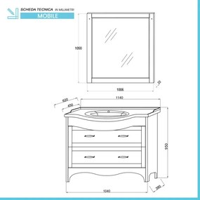 Mobile bagno a terra 115 cm noce con cassetti specchio e lampade Romantica