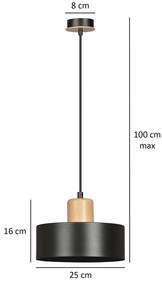 Sospensione Nordica 1 Luce Surya In Acciaio Nero E Legno