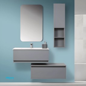 Mobile Bagno Sospeso Sfalsato "Pastello" Da 90 Cm Composto Da Due Cassetti Finitura Grigio Medio