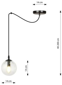 Sospensione 1 Luce Ginevra In Acciaio Nero Con Cavo Lungo E Vetro Trasparente