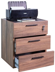 Cassettiera da Ufficio 3 Cassetti con Chiave, Mobile in Legno Rovere cm 50x47x61