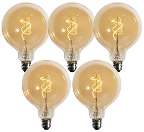 Set di 5 Lampadine LED a filamento a spirale dimmerabili E27 G125 dorate 4W 270LM 2200K