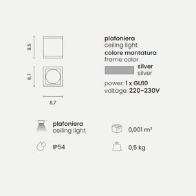 Plafoniera NEVADA 9x10 cm per esterni LED in alluminio Silver