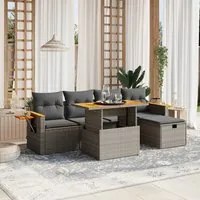 Set Divano da Giardino 6 pz con Cuscini Grigio in Polyrattan 3276140