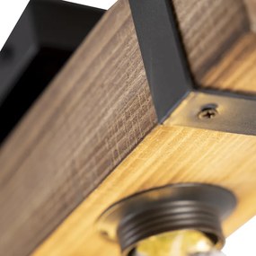 Plafoniera industriale in legno e acciaio 4 luci - Reena