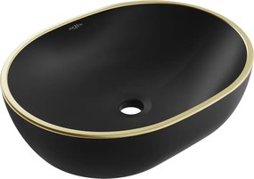 Mexen Viki lavabo da appoggio 48 x 35 cm, nero opaco/bordo dorato - 21054875