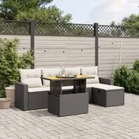 Set Divano da Giardino 6 pz con Cuscini Nero in Polyrattan 3275583