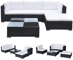 Set divani da giardino 5 pz con cuscini in polyrattan nero