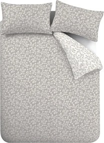 Set copripiumino e federa grigio in flanella per letto matrimoniale e per letto esteso 230x220 cm Grace Floral Leaf – Catherine Lansfield