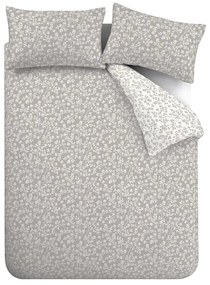 Biancheria da letto in flanella grigia per letto matrimoniale 200x200 cm Grace Floral Leaf - Catherine Lansfield