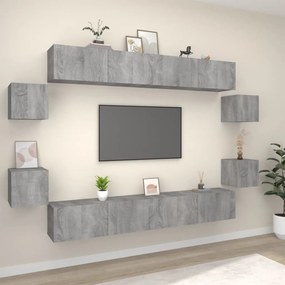 Set Mobili Porta Tv 8pz Grigio Sonoma İn Legno Multistrato /