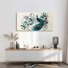 Quadro su tela – Pavone blu in composizione floreale