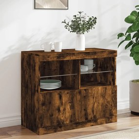 Credenza con luci led rovere fumo 81x37x67 cm