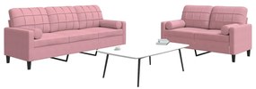 Set Di Divani 2 Pz Con Cuscini E Rinforzi Rosa İn Velluto /