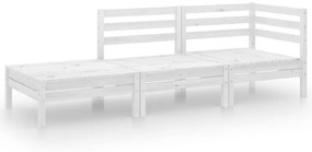 Set divani da giardino 3 pz bianco in legno massello di pino