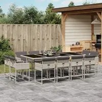 Set da Pranzo da Giardino 13pz con Cuscini Grigio in Polyrattan 3278170