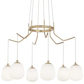 Sospensione Contemporanea Karousel Metallo Ottone 6 Luci G9 3W 3000K Luce Calda