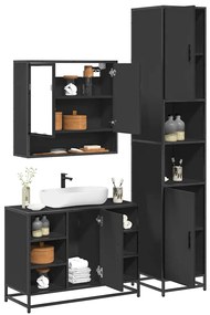 Set Mobili Da Bagno 3 Pz Nero İn Legno Multistrato /