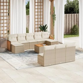 Set Divani da Giardino 11 pz con Cuscini Beige in Polyrattan