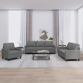 Set Di Divani 3 Pz Con Cuscini Grigio Scuro İn Tessuto /