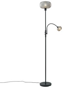 Lampada da terra di design nera con vetro fumé 2 luci - Brianna