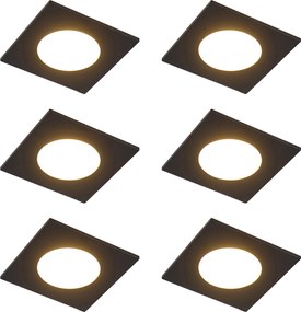 Set di 6 faretti da incasso moderni neri con LED dimmerabile a 3 livelli IP65 - Simply