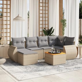 Set divani da giardino 7 pz con cuscini beige in polyrattan