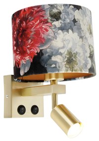Applique in ottone con lampada da lettura e paralume 18 cm fiori - Brescia