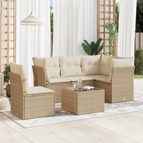 Set divano da giardino 6 pz con cuscini beige in polyrattan