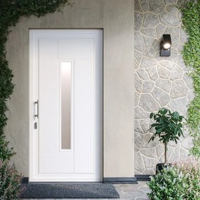 Portoncino d'ingresso DOLCETTI in PVC pannello bugnato mod.191 con vetro L 90 x H 210 cm in PVC bianco, apertura spingere a sinistra, falso telaio non incluso