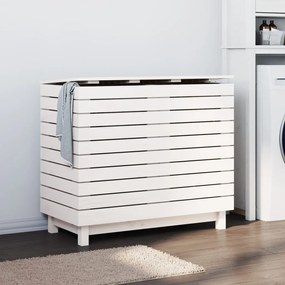 Cesto Per Bucato Bianco 88,5x44x76 Cm Legno Massello Pino /