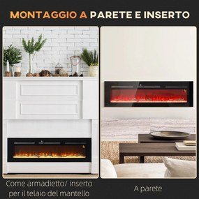 Camino Elettrico da Parete 1800W con Telecomando e Display LCD 152,4x15,8x45 cm Nero...
