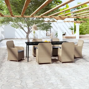 Set da pranzo da giardino 7 pz con cuscini marrone