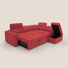 Kronos Divano angolare con poggiapiedi estraibile e pouf contenitore mobile in microfibra impermeabile T11 rosso